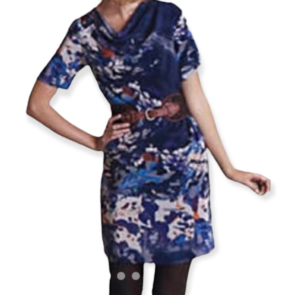 Anthropologie Coquille "Japonica" Silk Blue Abstract Floral Sheath Dress